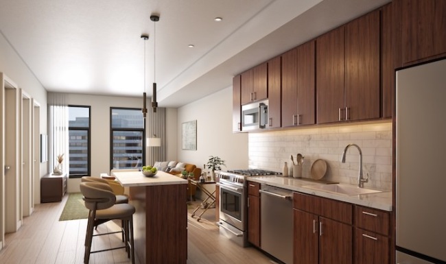 Apartment kitchen with center island